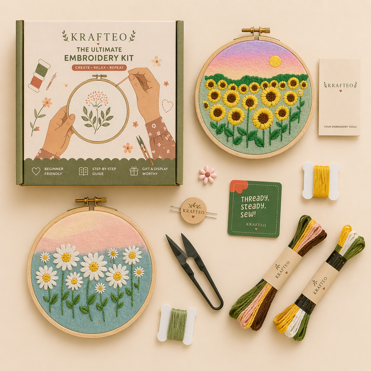 Flower Meadow DIY Embroidery Kit- Bundle of 2