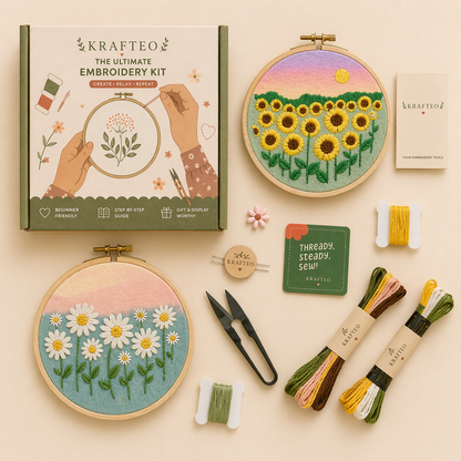 Flower Meadow DIY Embroidery Kit- Bundle of 2