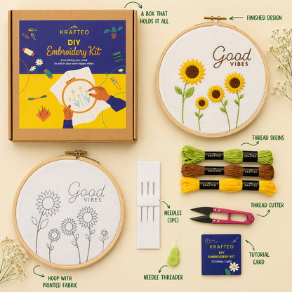 Sun Flower DIY Learn-to-Embroidery Kit