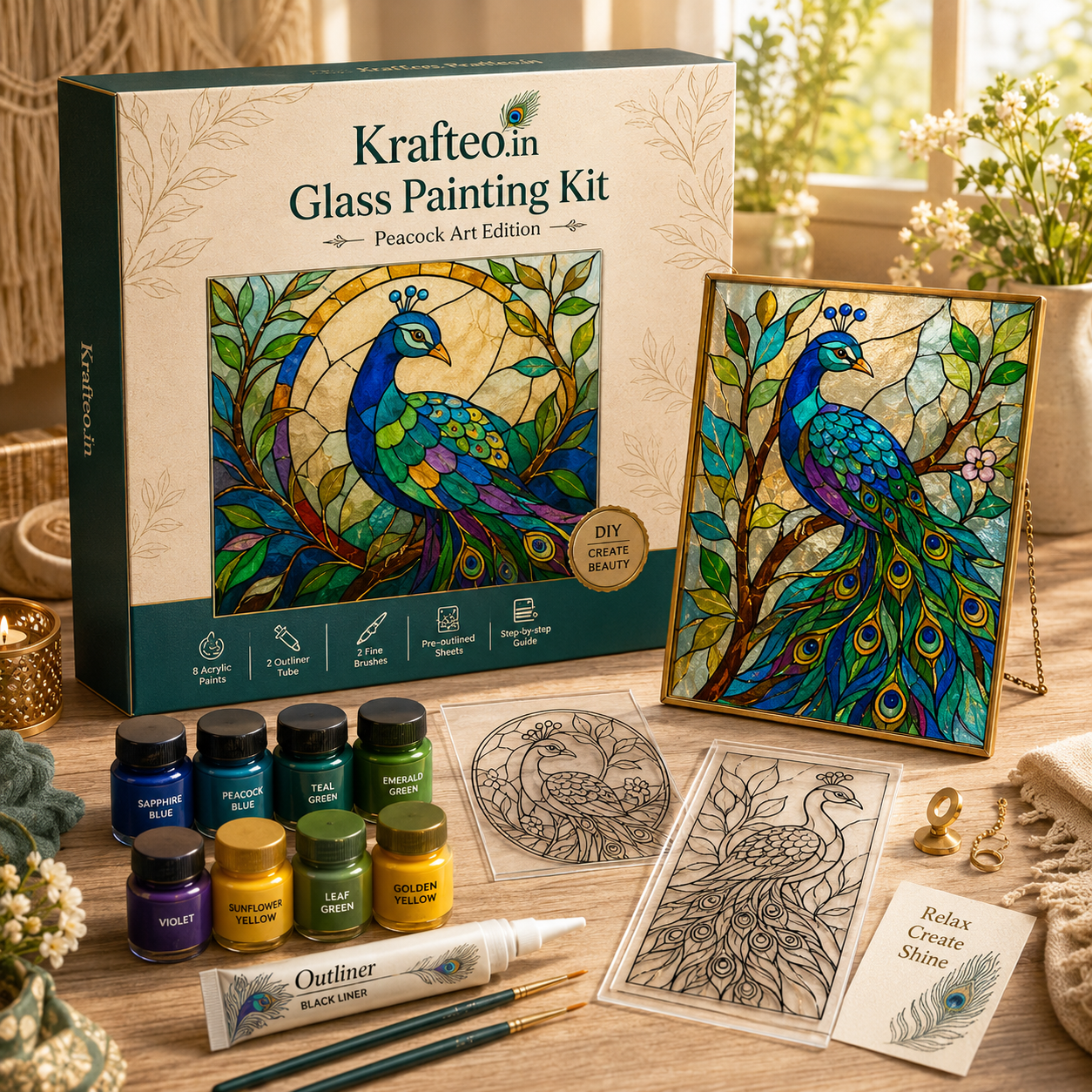 Peacock Glass Painting Kit